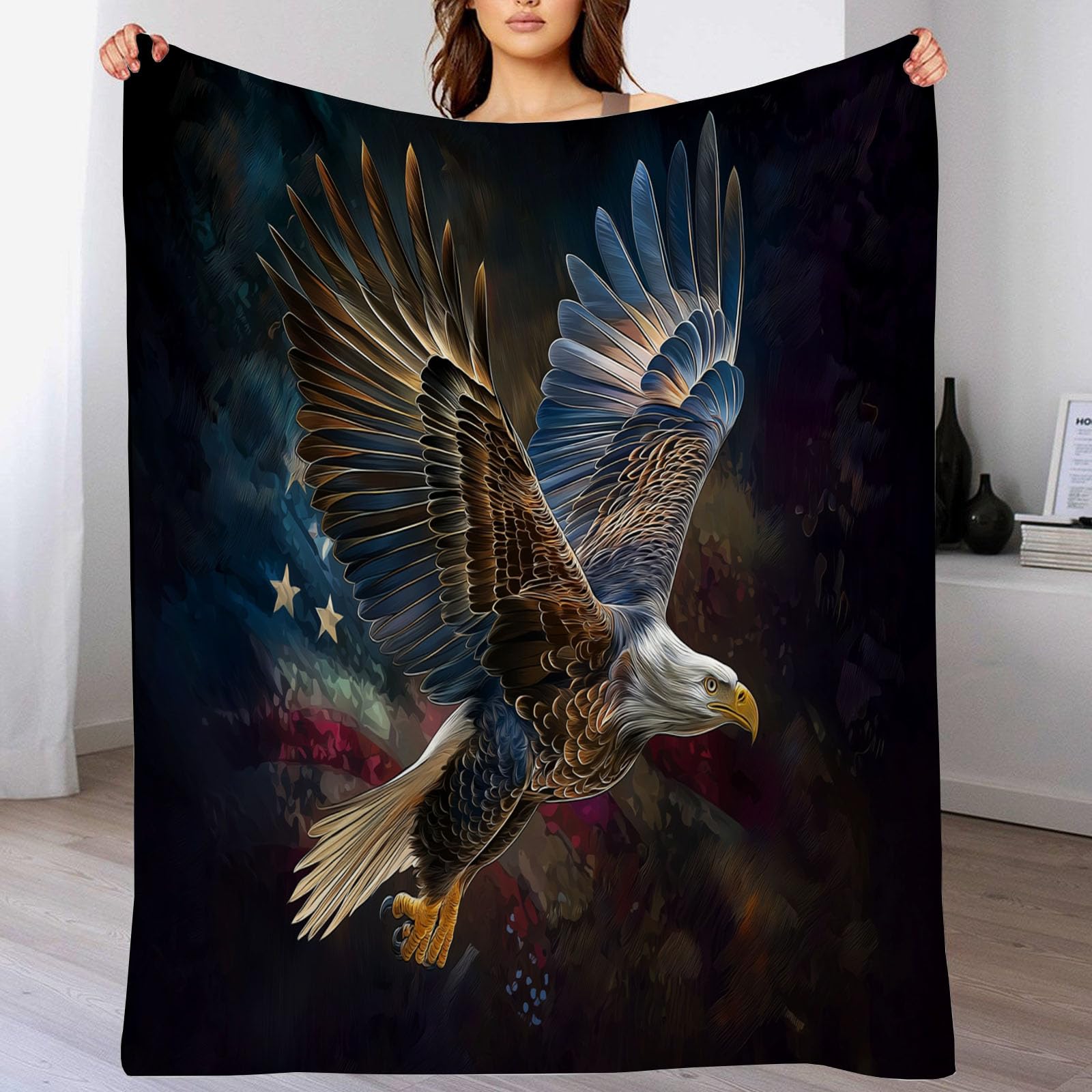 Couverture drapeau national et aigle 150x200cm en polaire marron