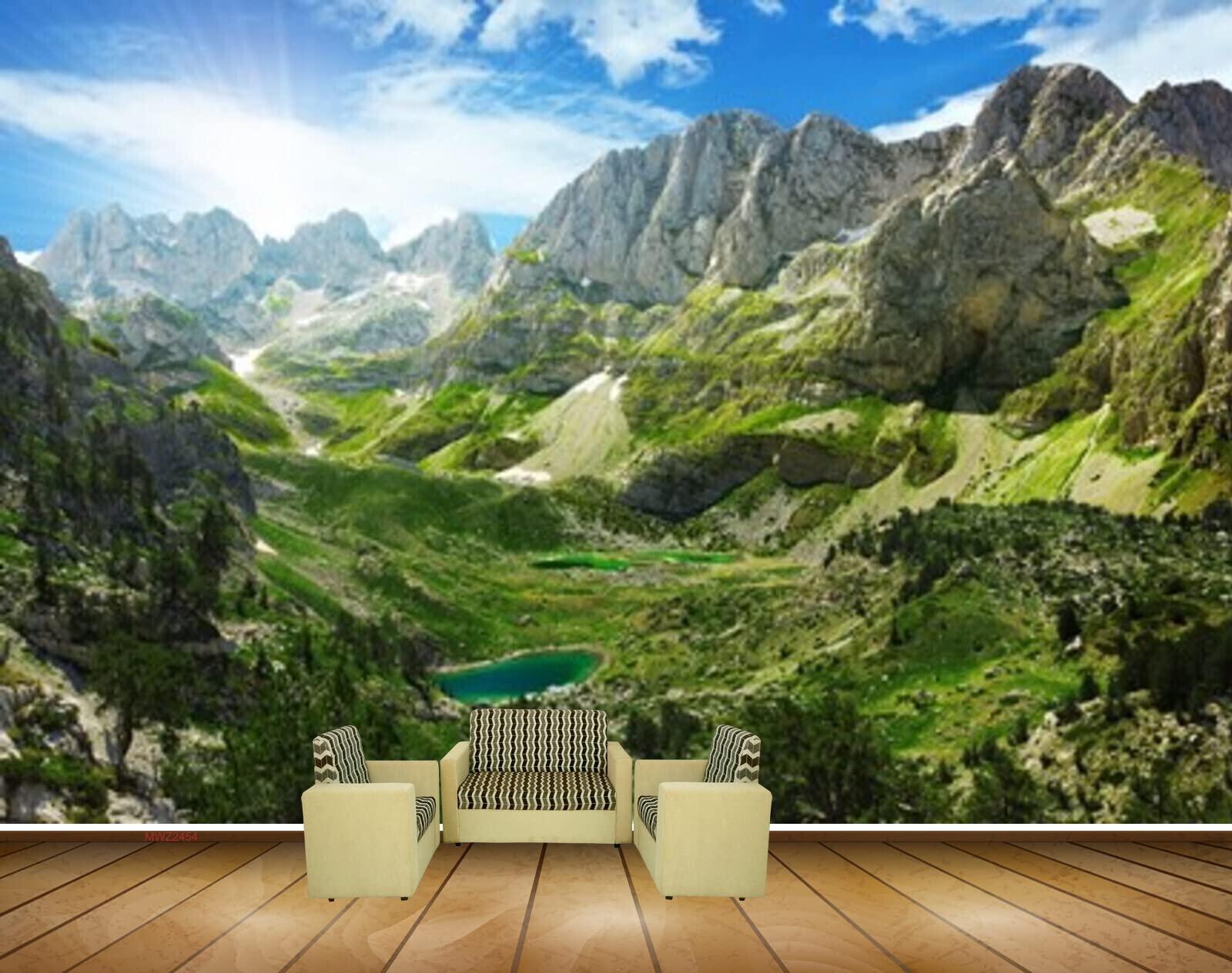 MWZ2454 Sun Mountains Trees Clouds HD 3D Wallpaper for Bedroom, Hall[5 ft x 3 ft] / [152 cm x 91 cm]