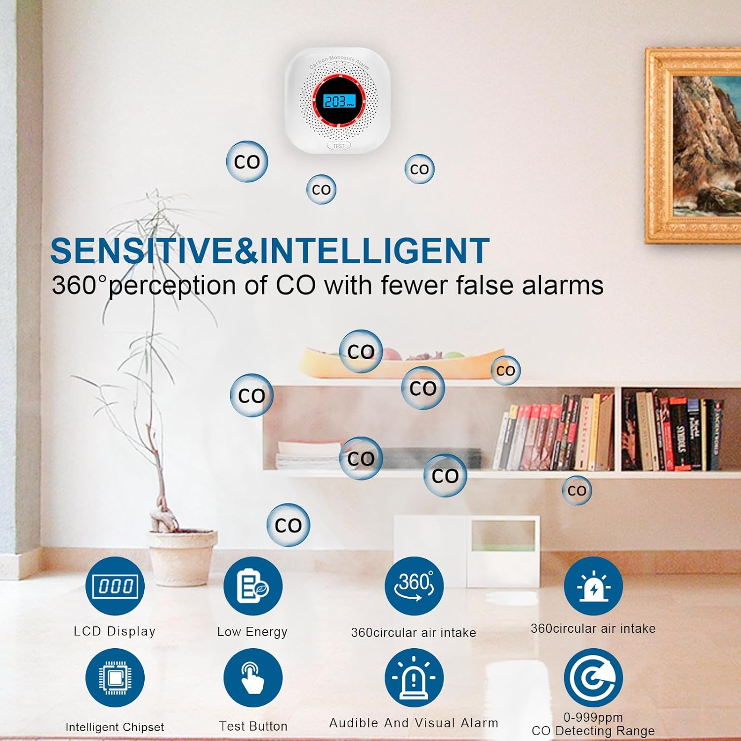 Carbon Monoxide Detectors, Portable CO Alarm Detector with LCD Display and Sound Warning, Replaceable Battery Powered for Home, Travel - Image 3