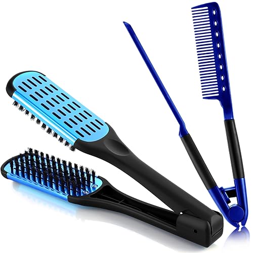 Chengu 2 peines alisadores para el cabello, pinzas de cerdas de jabalí, cepillo de doble cara, cepillos para alisar el cabello, peine de hierro