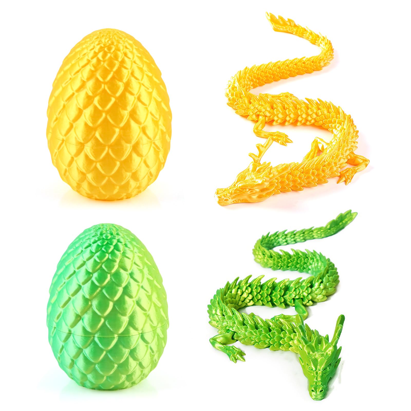 dellyy 3D Printed Dragon Egg, Dragon Toy for Gifts, Movable Dragon Figures for Easter, Christmas Day, Desk Decoration (Green Gold)