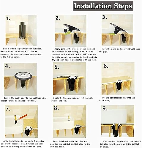 Miniatura 10 de ZASLEME Kit de drenaje de bañera independiente negro para bañera independiente, con 2 tubos traseros de latón y adaptador de plástico de PVC de 1-12