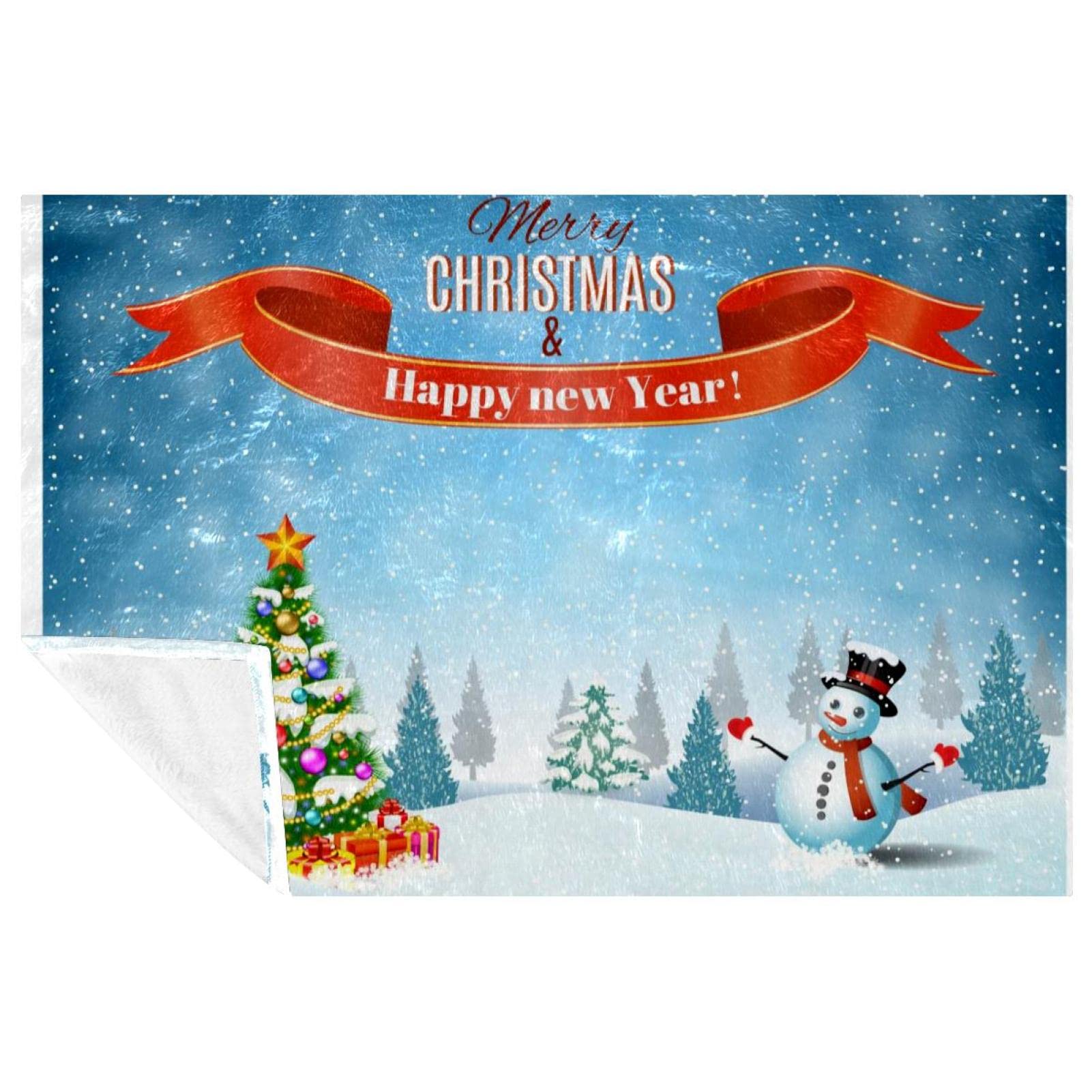 Couverture d'hiver Noël bonhomme de neige plaid chaud lit canapé 150x100cm