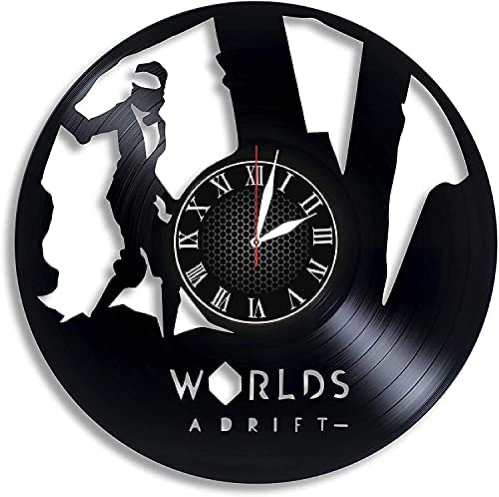 Horloge murale jeu vidéo Worlds Adrift disque vinyle noir rétro