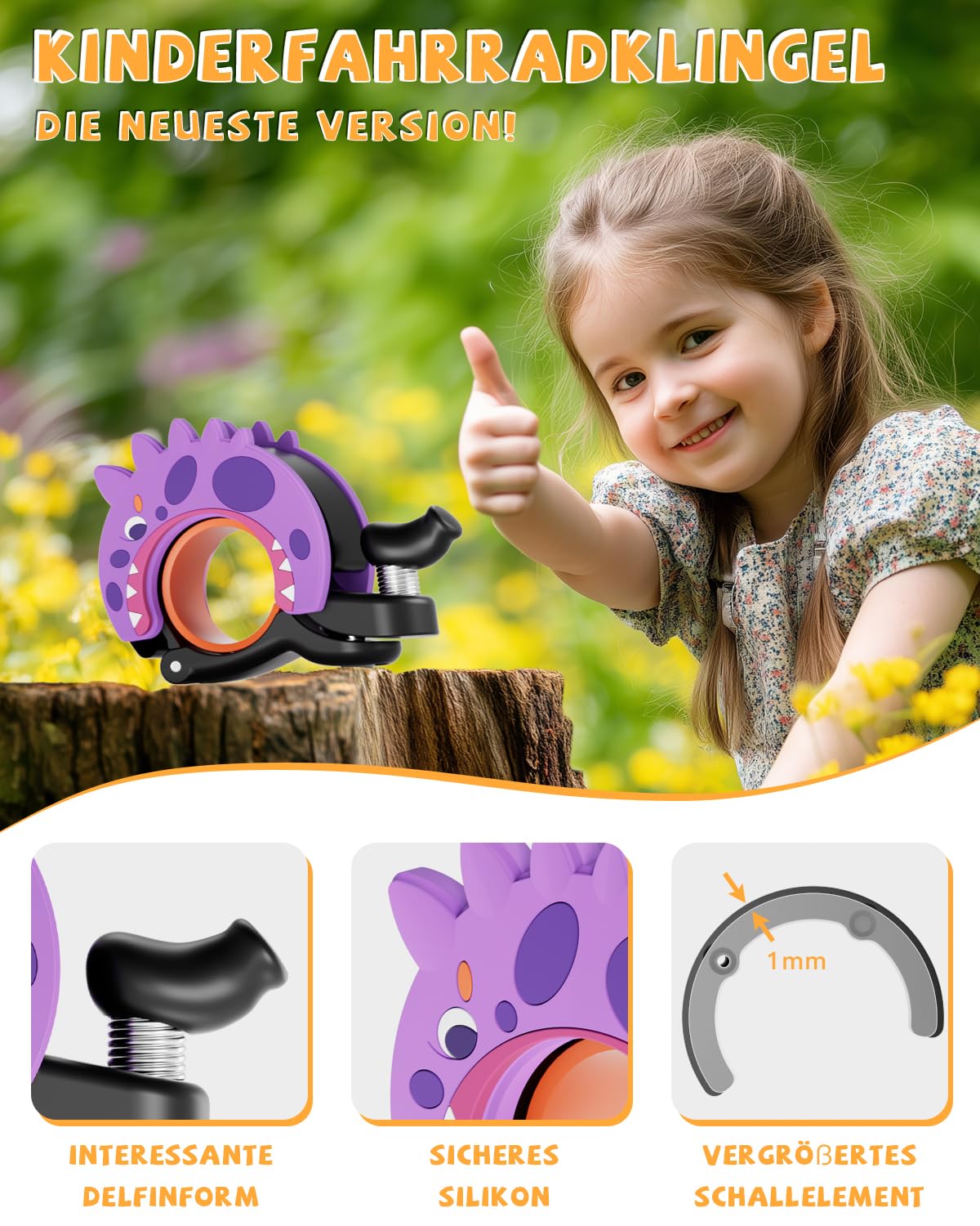 Campanello Bicicletta 22.2-25.4mm Mini Campanello per Bambini Ragazzi