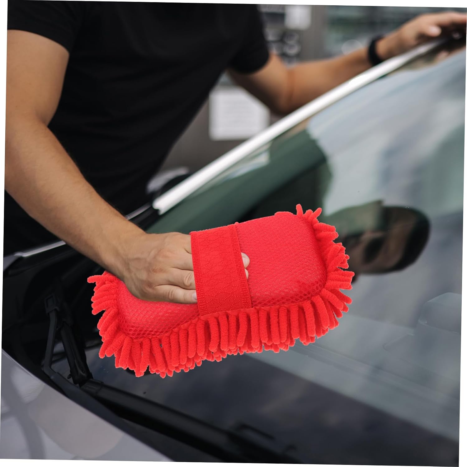 GLEAVI Microfiber Cleaning Sponge for Car Wash Mitts Hand Strap Car Washing Tool