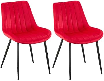 CLP Set De 2 Sillas De Comedor Rahden En Terciopelo I Butacas De Salón Moderna con Base Metálica & Sin Reposabrazos, Color:Rojo