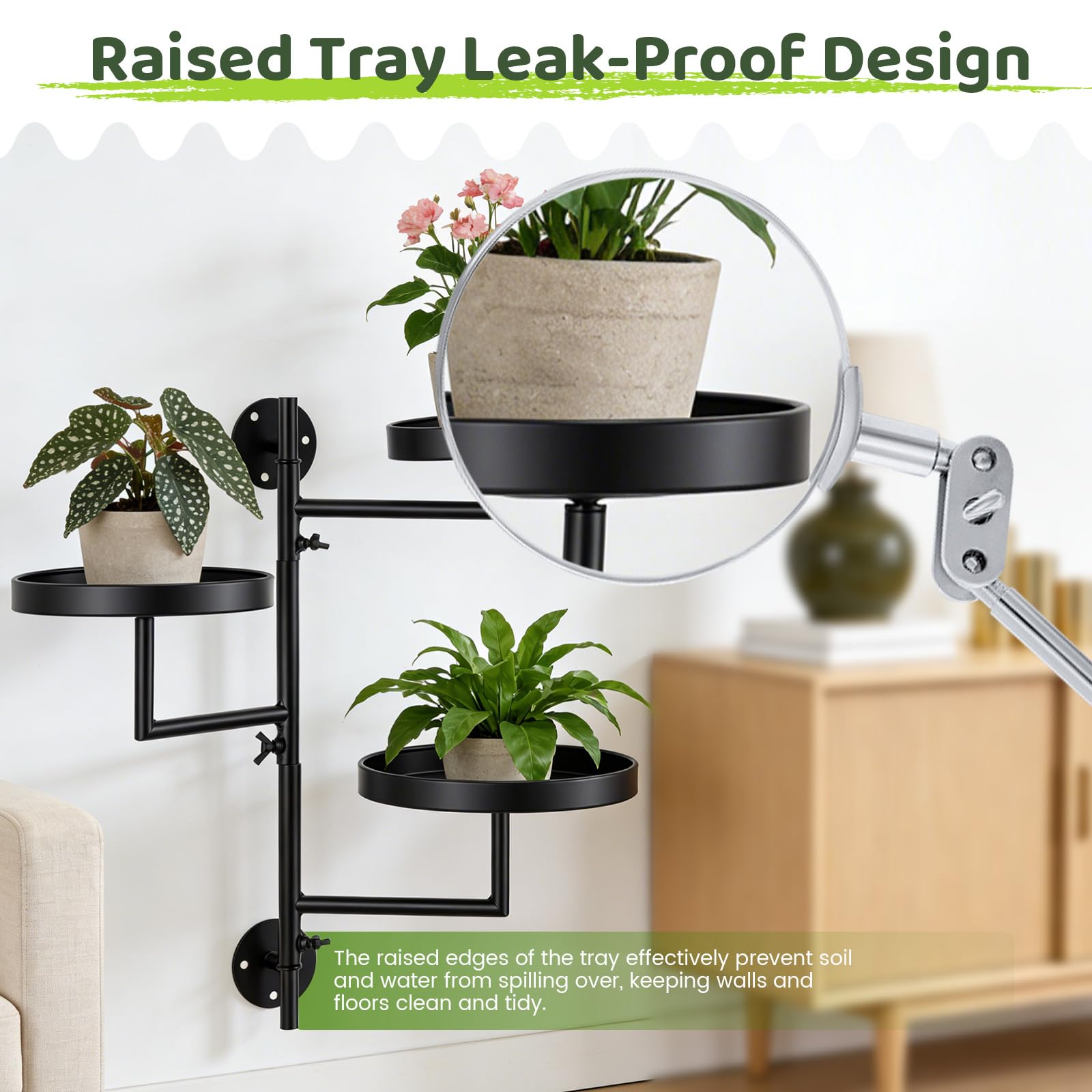 Estante giratorio de pared 3 niveles para plantas – Soporte metálico con rotación 180°, diseño salvaspacio, resistente al agua y óxido, fácil montaje – Ideal para ventana, balcón, salón y rincón
