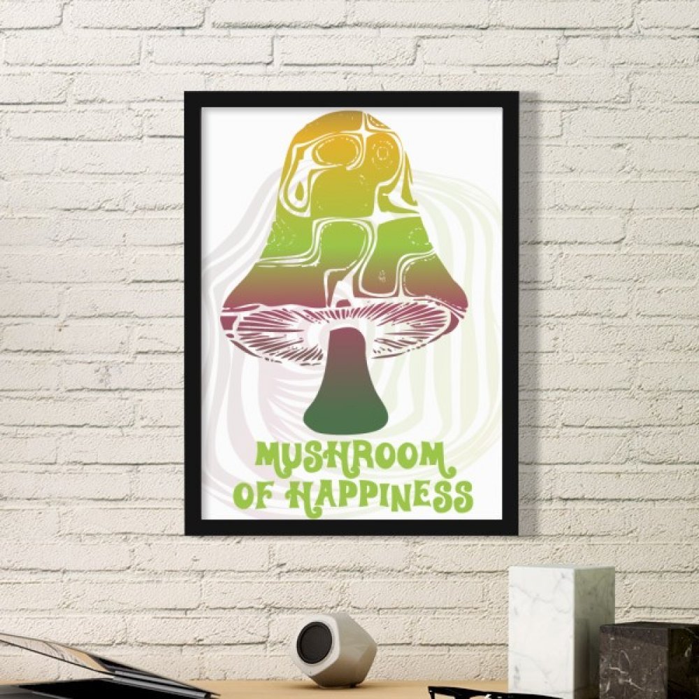 Cadre champignon vert poster illustration créature mignon déco chambre noir