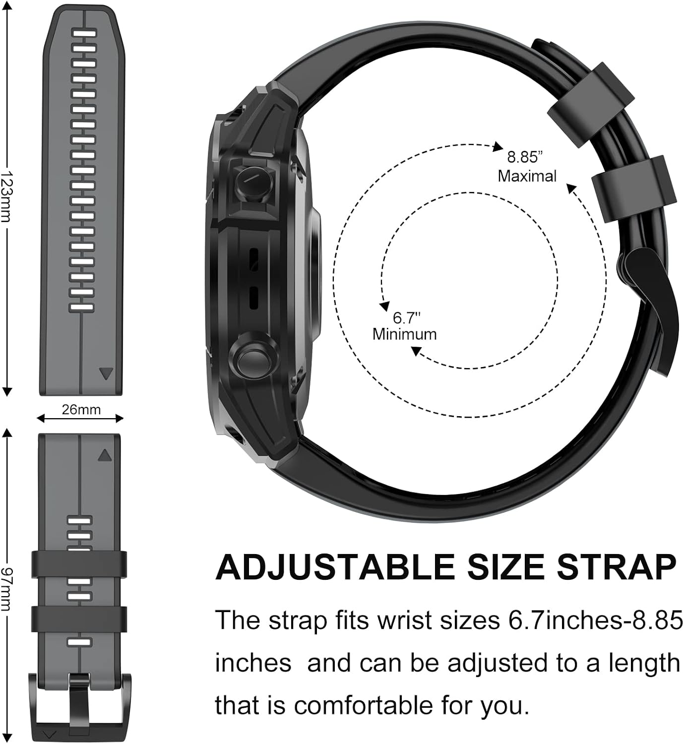 MYSNBKN Fenix 6X Strap 26mm Silicone bands for Fenix 8 51mm/Fenix 7X/Fenix 7X Pro/Fenix 6X/Fenix 6X Pro/Fenix 5X/Fenix 5X Plus/Fenix 3/Fenix 3 HR/Tactix/Descent MK1/D2 Delta PX/D2 Charlie - Image 4