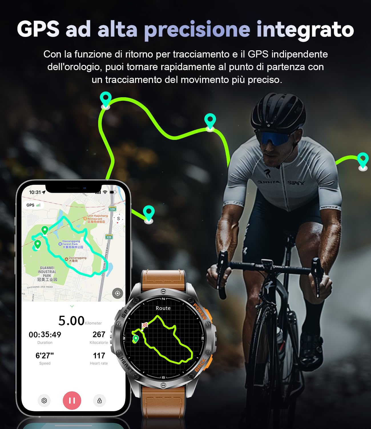 DREMAC GPS Smartwatch Uomo 48mm,Orologio Fitness Impermeabile IP68 con Monitoraggio della Salute 24/7, 110+ Modalità Sportive, Chiamate Bluetooth, Torcia, Batteria da 30 Giorni per iOS Android
