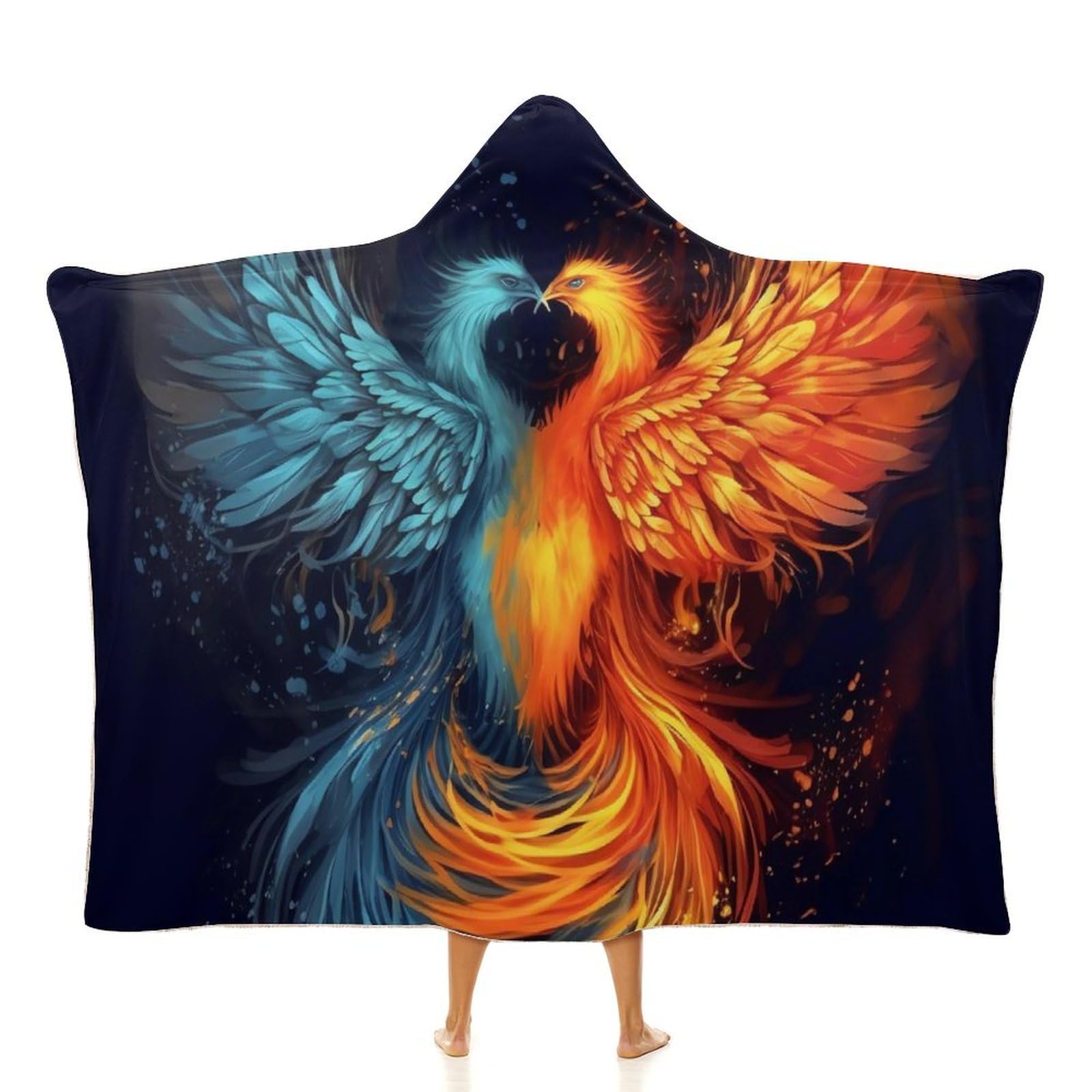 Wearable Blanket Hoodie Oversized Soft Warm Hooded Blanket Fire And Water Phoenix Blanket Throw Wrap Poncho for Women, Color-1, 40"x50"