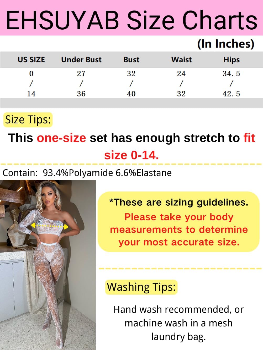 EHSUYAB Women Sexy Lingerie, Sheer Mesh Fishnet Bodysuit Rave Club, 2 Piece Body Stockings Exotic Dancer Outfits, Fits 0-14