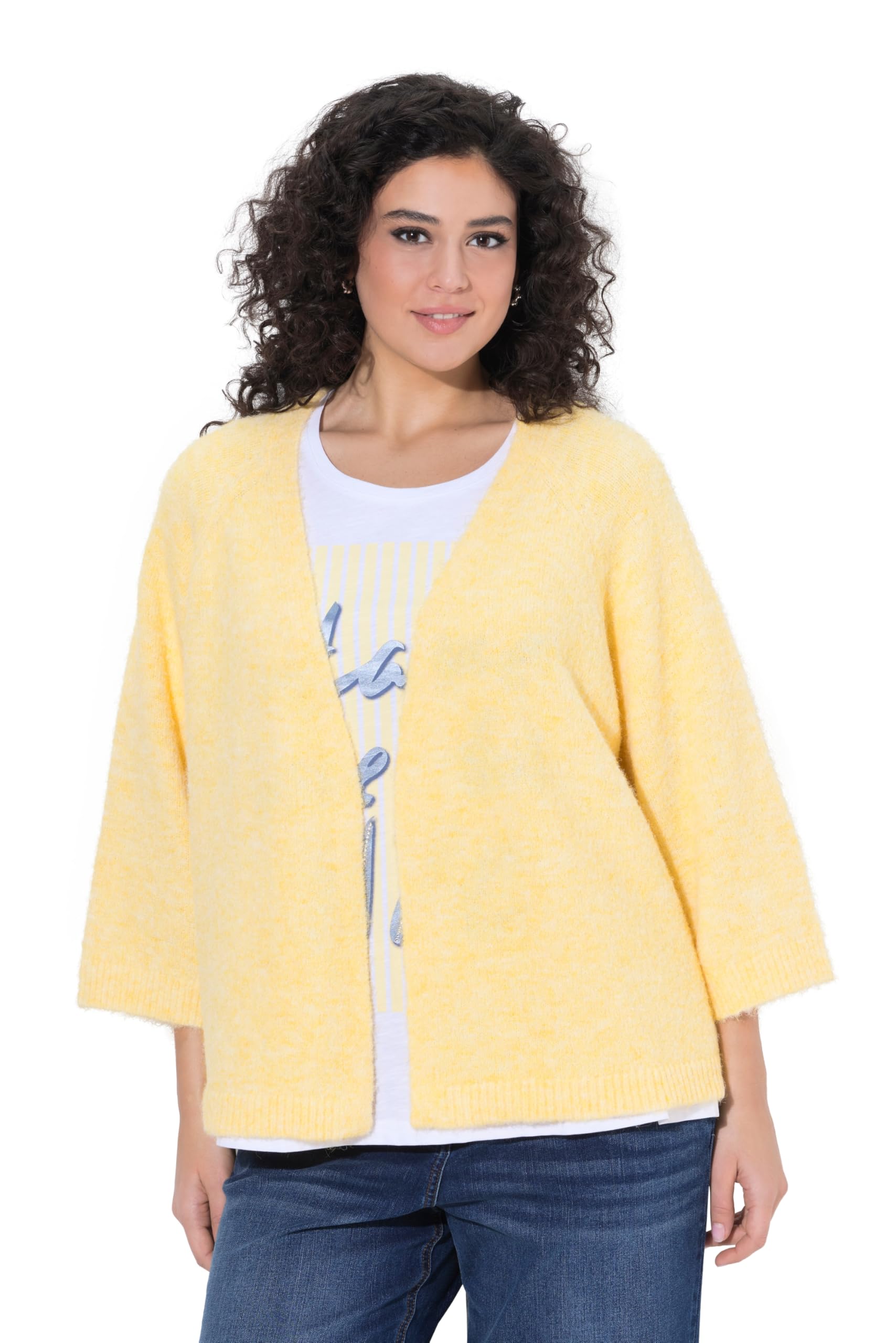 Ulla Popken Damen große Größen Übergrößen Plus Size Strickjacke, kuschelweich, ohne Verschluss, 3/4-Arm 847127