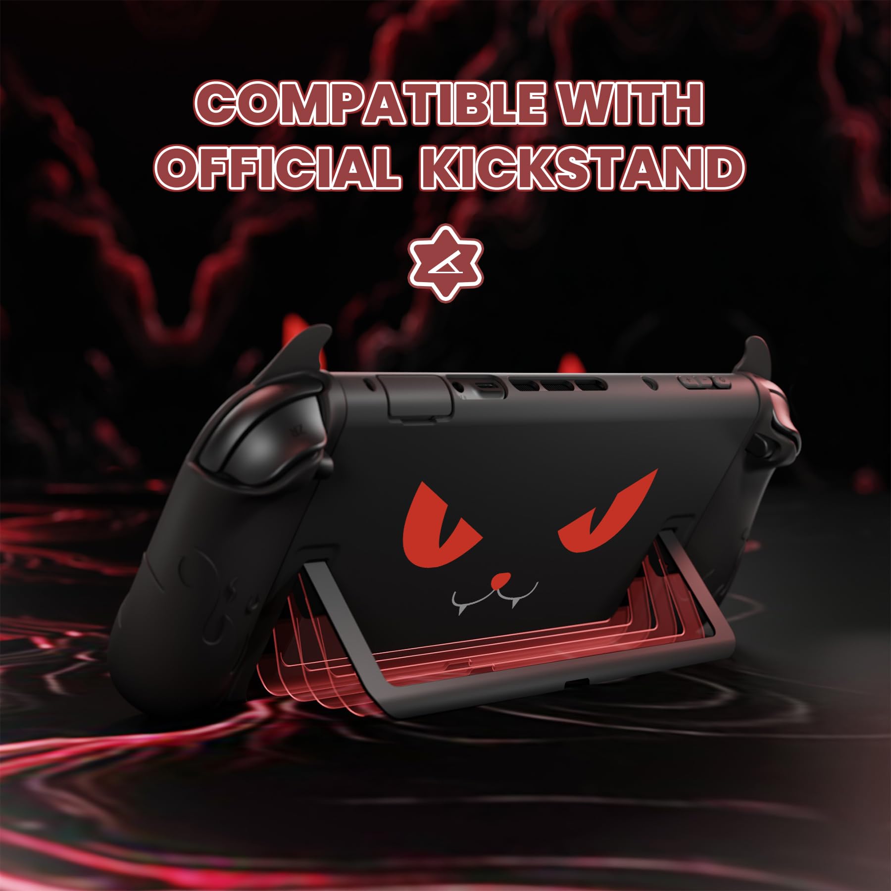 playvital Cute Demon Protective Shell for Nintendo Switch 2, Kawaii Anti-Slip Silicone Grip Cover + Dockable Hard Case for for Nintendo Switch 2 with Thumb Grips & Sticker, Shockproof - Black - 4