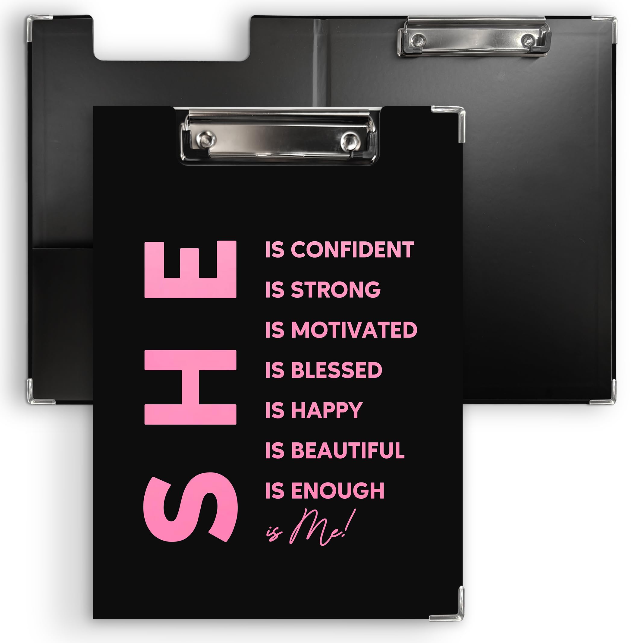 Ku-dayi Inspirational Positive Clipboard Padfolio with Storage Pocket, She is Me Motivational Affirmations Low Profile Clip Boards for Nurse Office