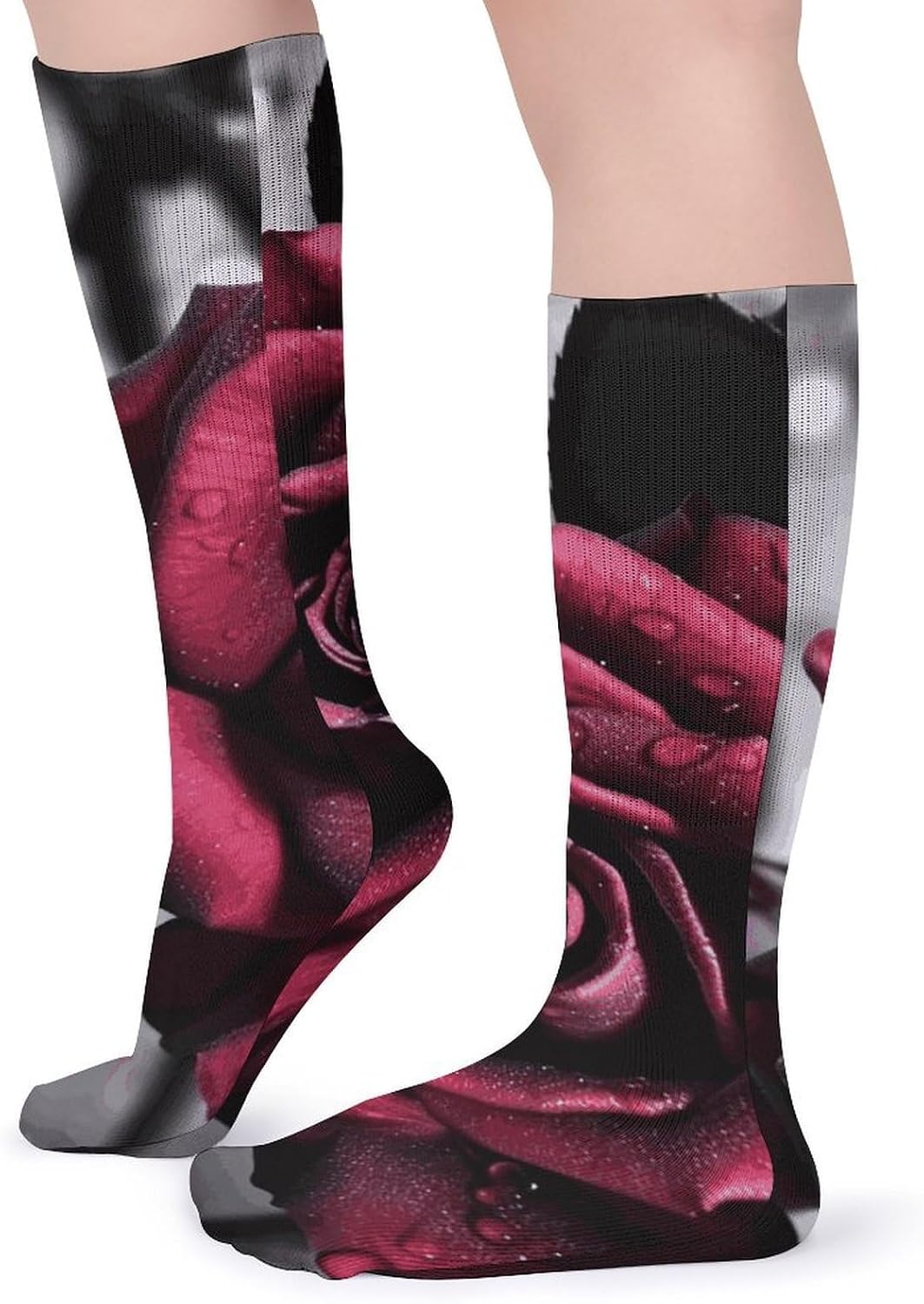 Breathable Crew Sock, Moisture Wicking, Athletic Calf Socks, Cozy | Gothic Roses Compression Socks for Women Men, Lightweight High Work Socks for Business, Casual