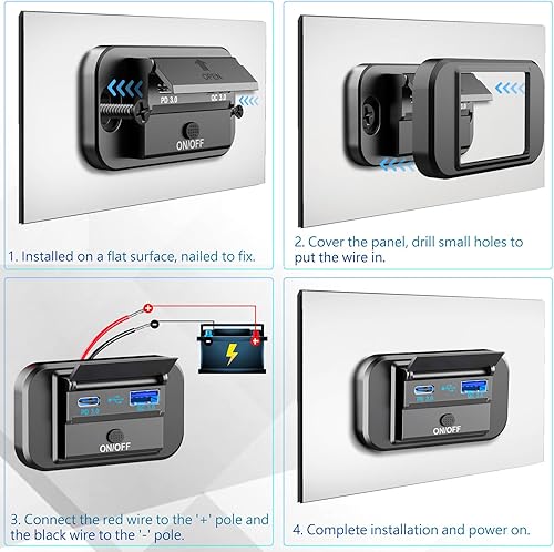 Miniatura 7 de Carga rápida dual 3.0, salida USB RV Qidoe Panel de montaje en pared de 12 voltios salida USB accesorios de coche con interruptor de alimentación y