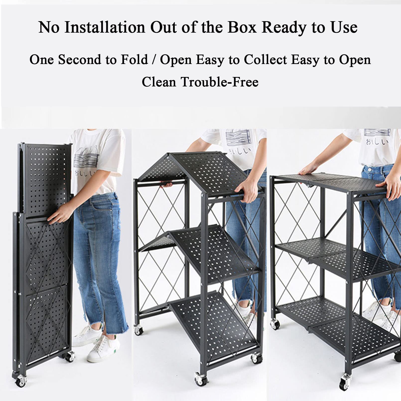 Scaffale Pieghevole In Metallo A 4 Ripiani Su Ruote, Resistente - Foto 9