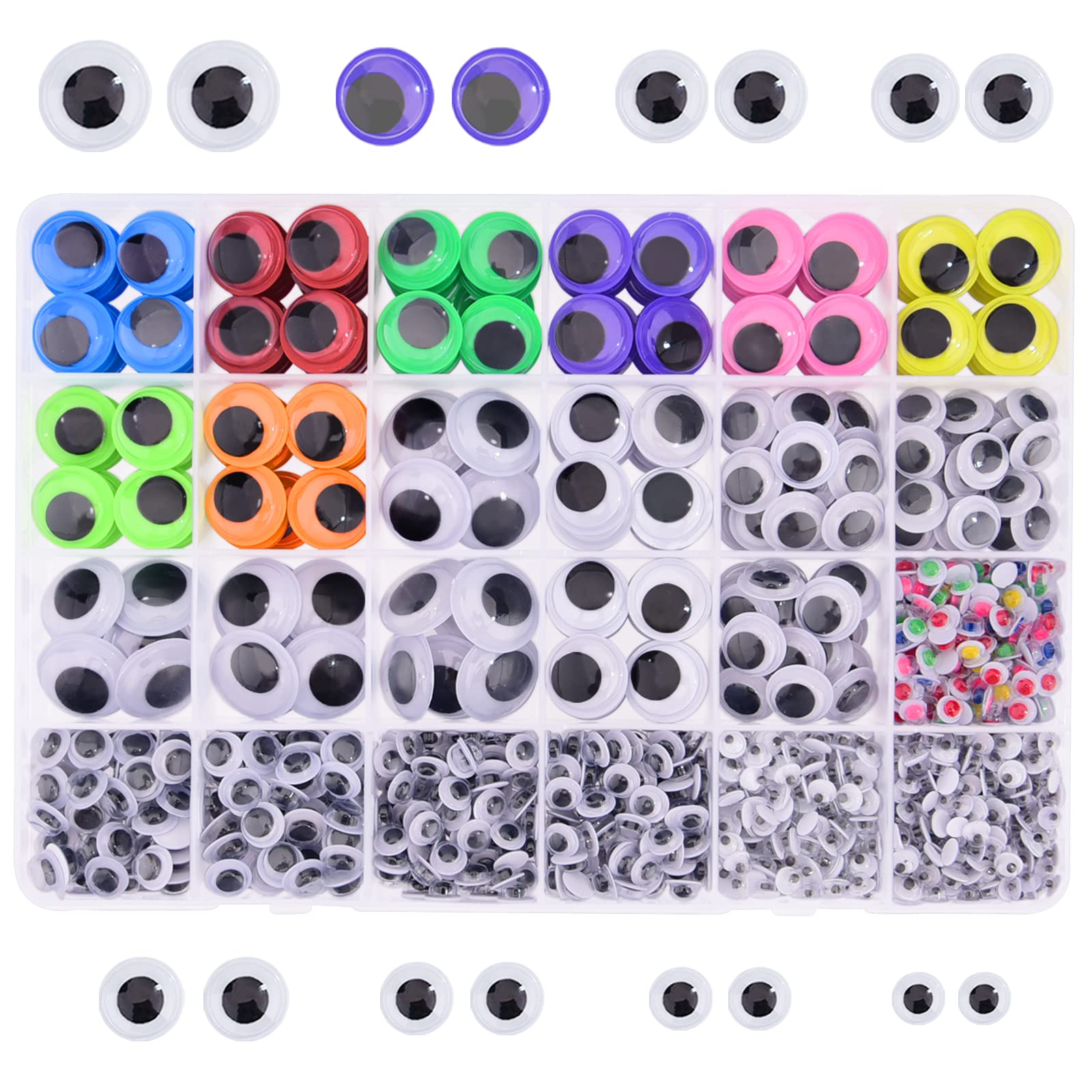 Hapeper 1400 Pieces Wiggle Eyes with Self-Adhesive Multi Colors Sizes for DIY Art Crafts Decoration