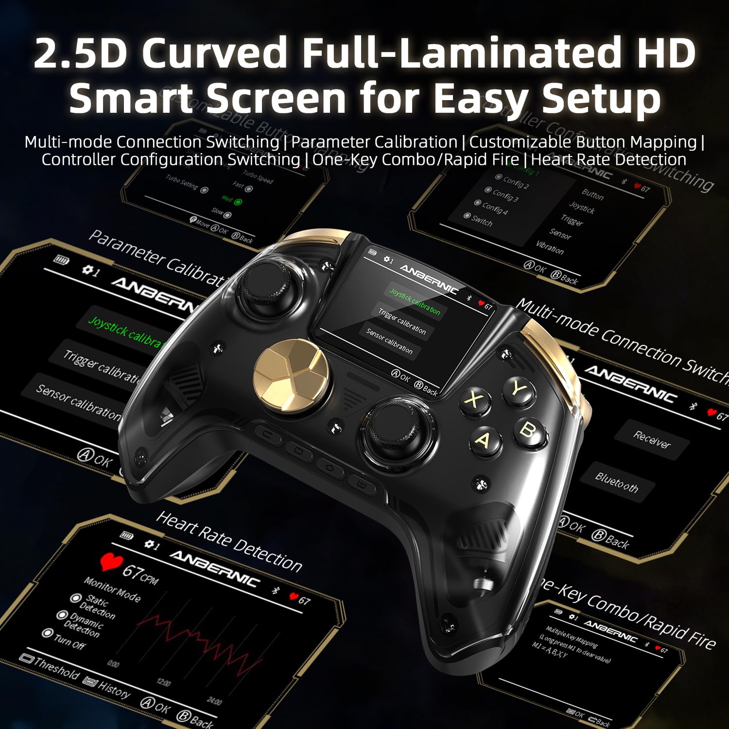 Cintwor RG G01 Interactive Screen Wireless Gaming Controller for Steam/PC/Linux/iOS/Android/Switch/Switch 2, Hall Effect Joystick & Triggers, Remappable Buttons,2.4G Wireless,Bluetooth 5.0,Wired,2100mAh with Handle stand (Black) 3 71ukpfQgPML. SL1500