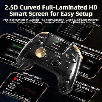 Cintwor RG G01 Interactive Screen Wireless Gaming Controller for Steam/PC/Switch/Linux/Android/iOS, 2.4G Wireless Bluetooth Controller with Screen, Heart Rate Monitor, Hall Effect Triggers (Black)