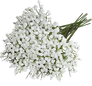 10 Pcs White Artificial Gypsophila, Baby Breath Fake Flowers for Wedding Bouquet Decor, DIY Centrepieces and Party Arrangements