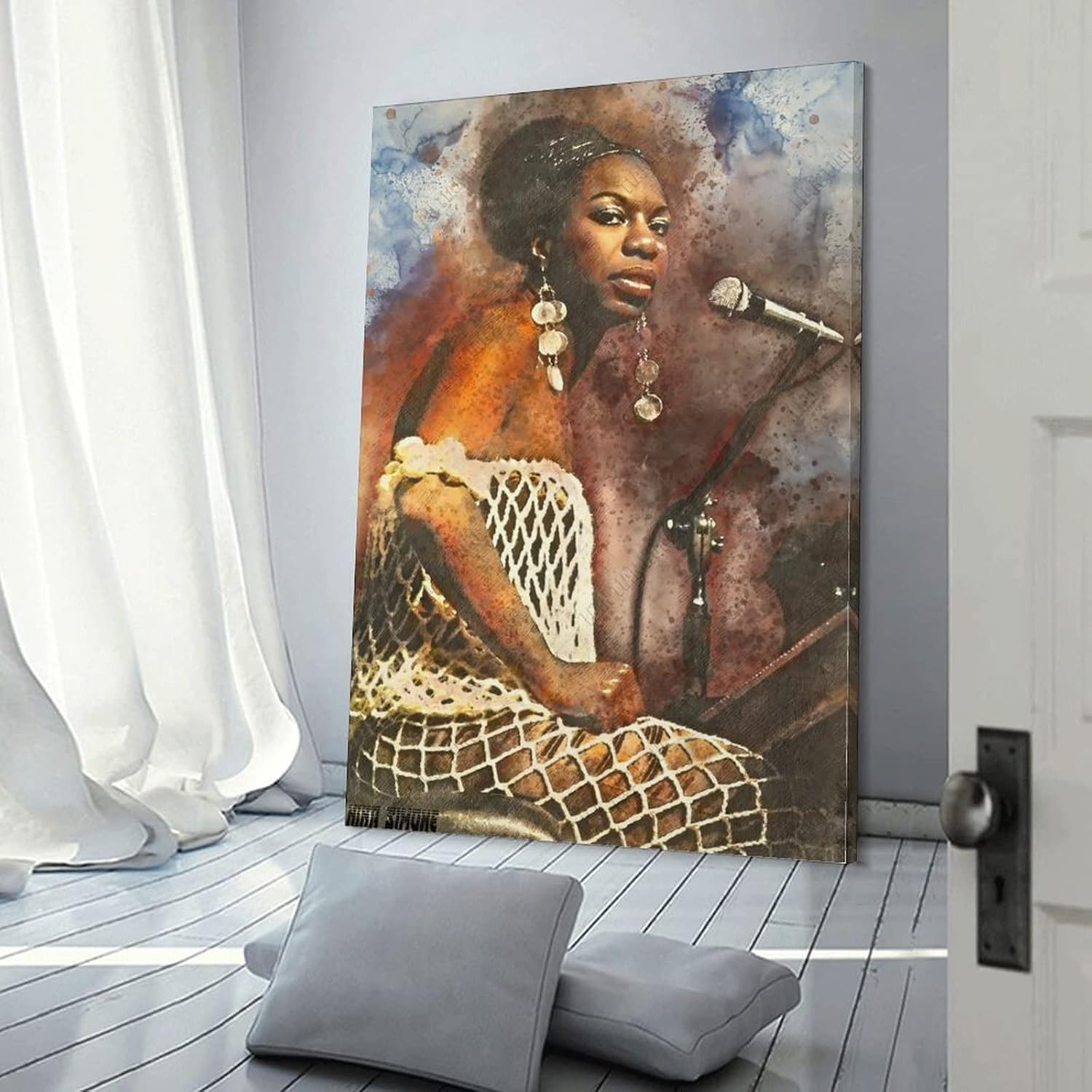 Famous Singer Nina_Simone Playing Piano and Singing Colorful Canvas Poster Aesthetic Canvas Art Poster and Wall Art Picture Print Modern Family Bedroom Decor Posters 16x24inch(40x60cm)