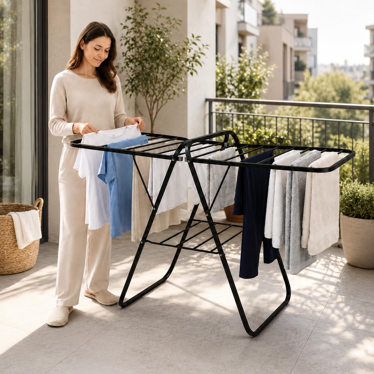 Lifelong Foldable Cloth Drying Stand | Compact Laundry Rack with Iron Frame | Anti-Skid Legs | Durable & Space-Saving Cloth Dryer | Ideal for Drying Clothes Indoors or Outdoors (LLHICDR04)-image-4