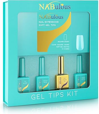 KIT Square Short | Perfect Soft Gel Intro Starter KIT NABulous | Professional Kit | Short Length | Salon Quality | Clear Full Cover Nail Tips (Square Short)