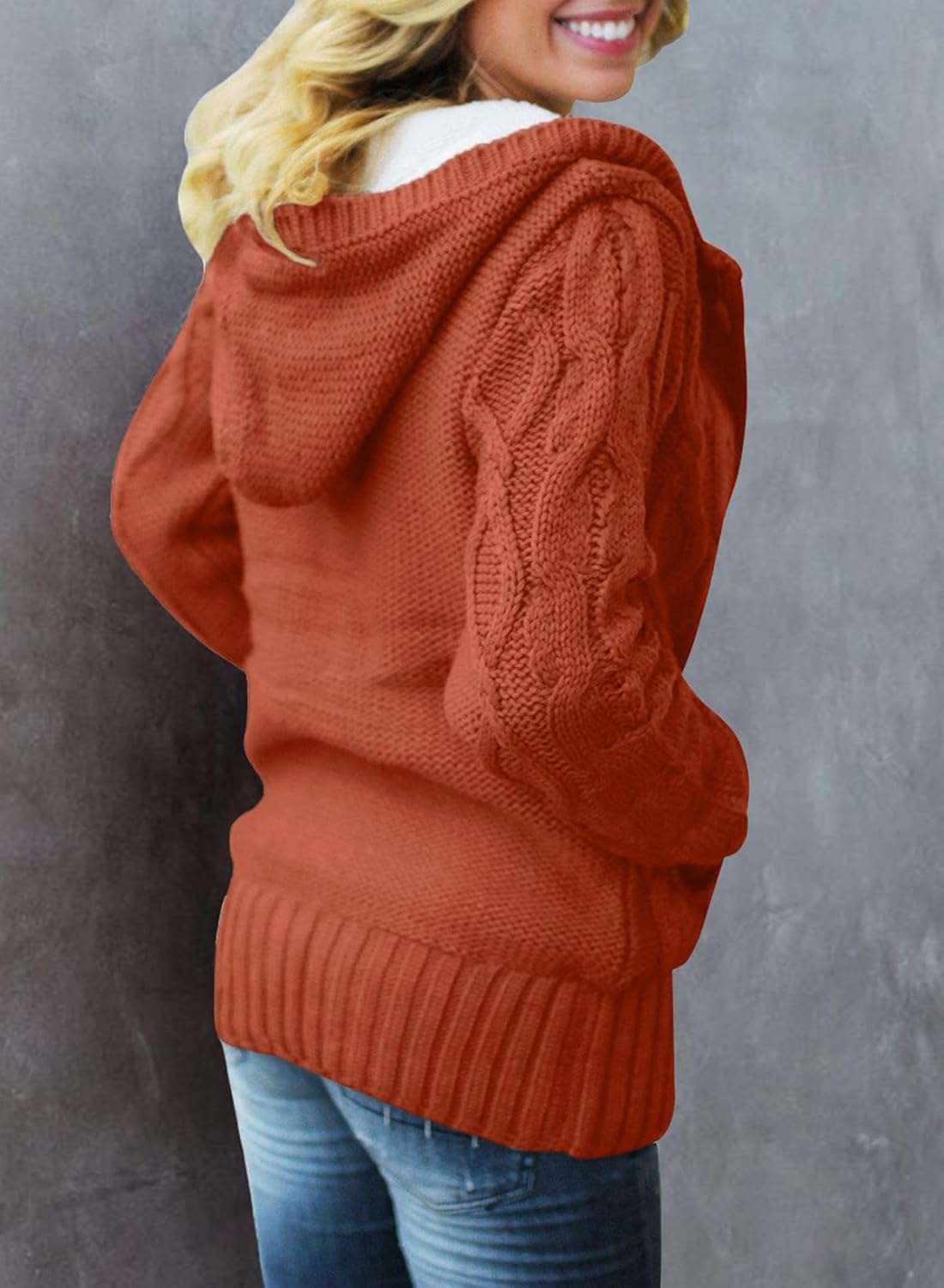 Dokotoo Women's Sweaters Winter Hooded Cardigans Button Up Cable Knit Coats Jackets Outerwear with Pockets