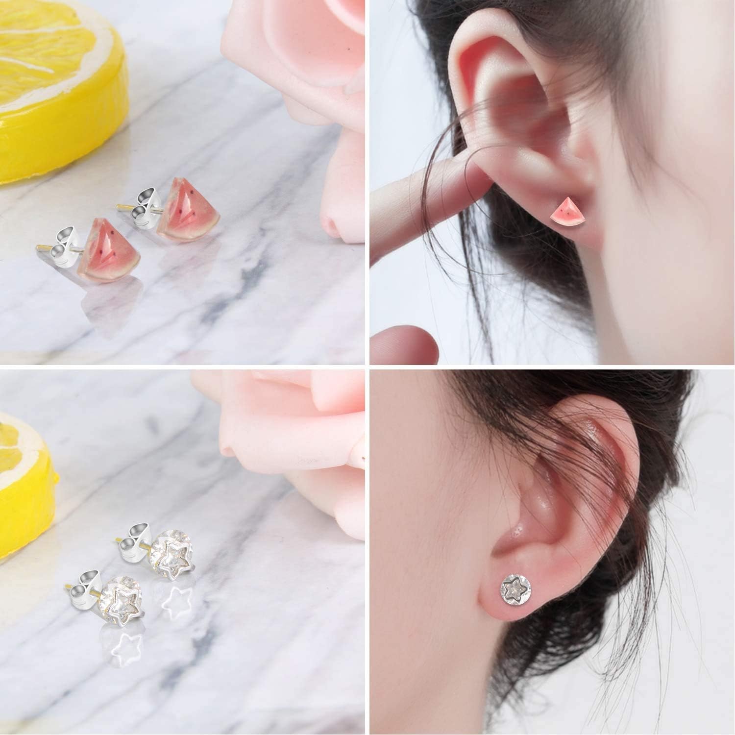 600 Pcs 4mm/6mm/8mm Earring Posts and Backs Hypoallergenic Secure Stainless Steel Flat Pad Earring Studs with Butterfly and Rubber Bullet Earring Backs for DIY Jewelry Making Supplies (Silver)