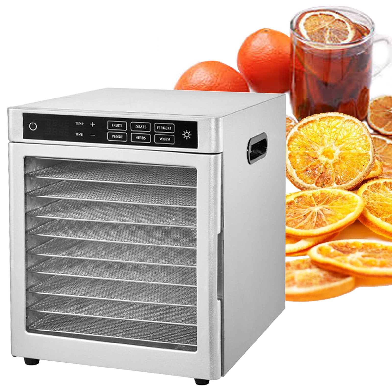 Disidratatore Alimentare In Acciaio Inox - Con Regolazione Temperatura E Timer, Essiccatori Per Cibo E Carne Secca, Frutta, Erbe, Verdure, Essiccatore Elettrico Per Alimenti,12Trays-220V