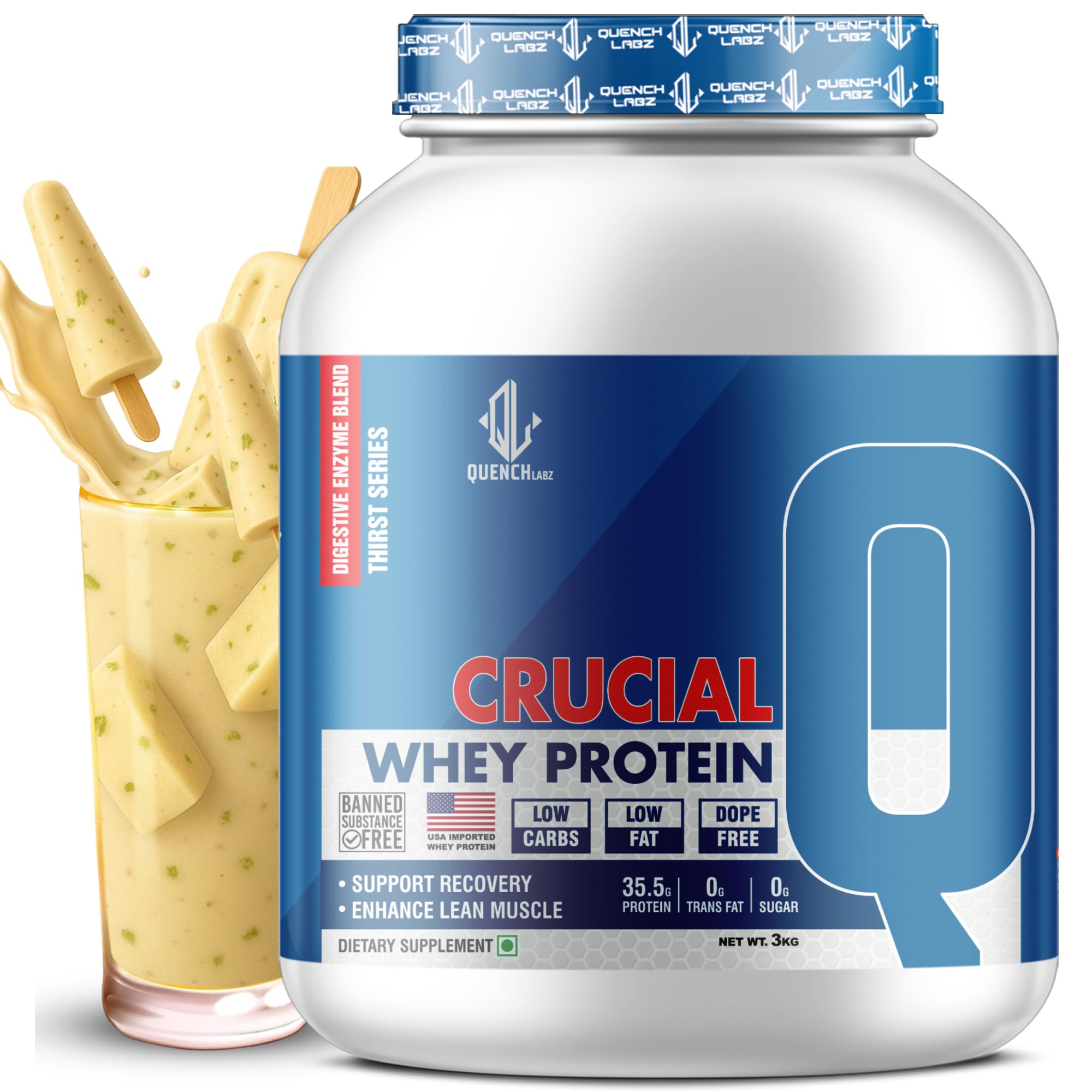 QUENCHLABZ CRUCIAL Whey Protein 1kg Mango | 35.5g Protein per Serving | Low Carb, Low Fat, No Sugar | Muscle Recovery & Growth | FSSAI Certified — Amazon image 9