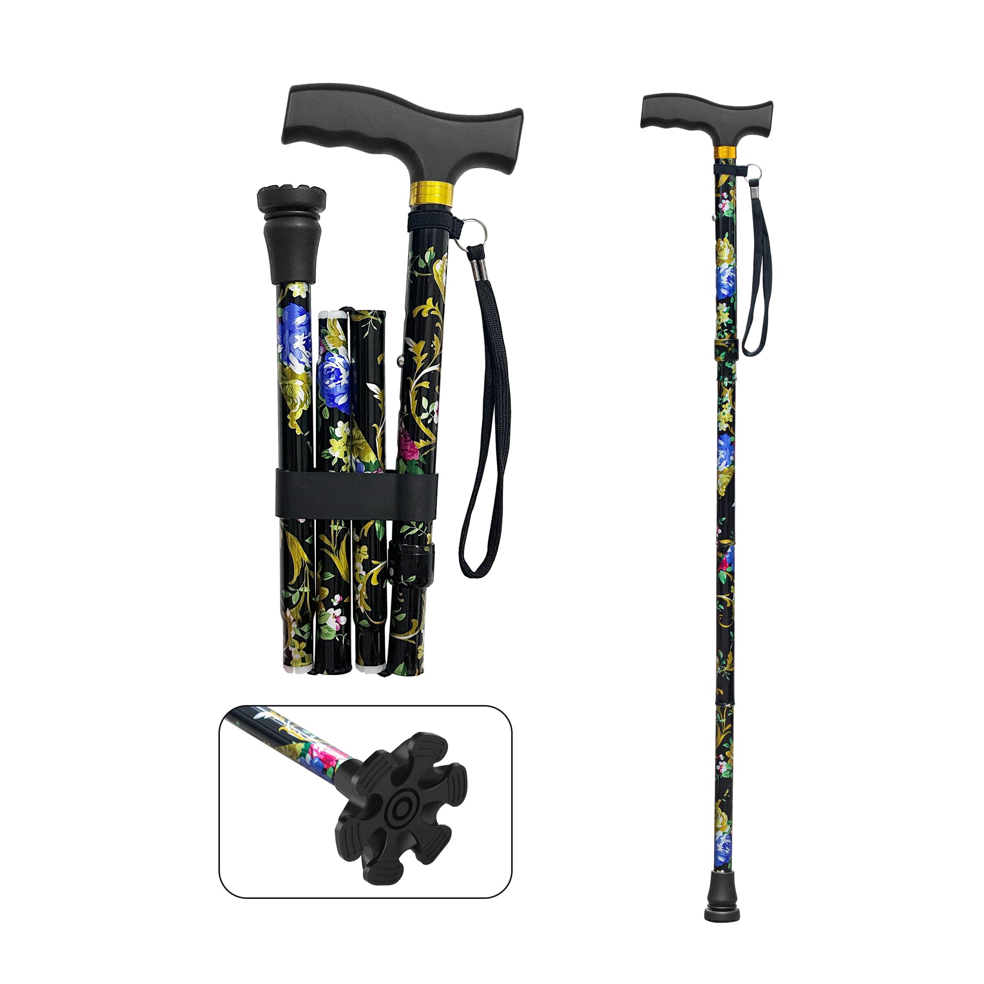 Walking Cane LIXIANG Cane for Man/Woman | Mobility &amp; Daily Living Aids | 5-Level Height Adjustable Walking Stick | Comfortable Plastic T-Handle Portable Walking Stick Folding Cane
