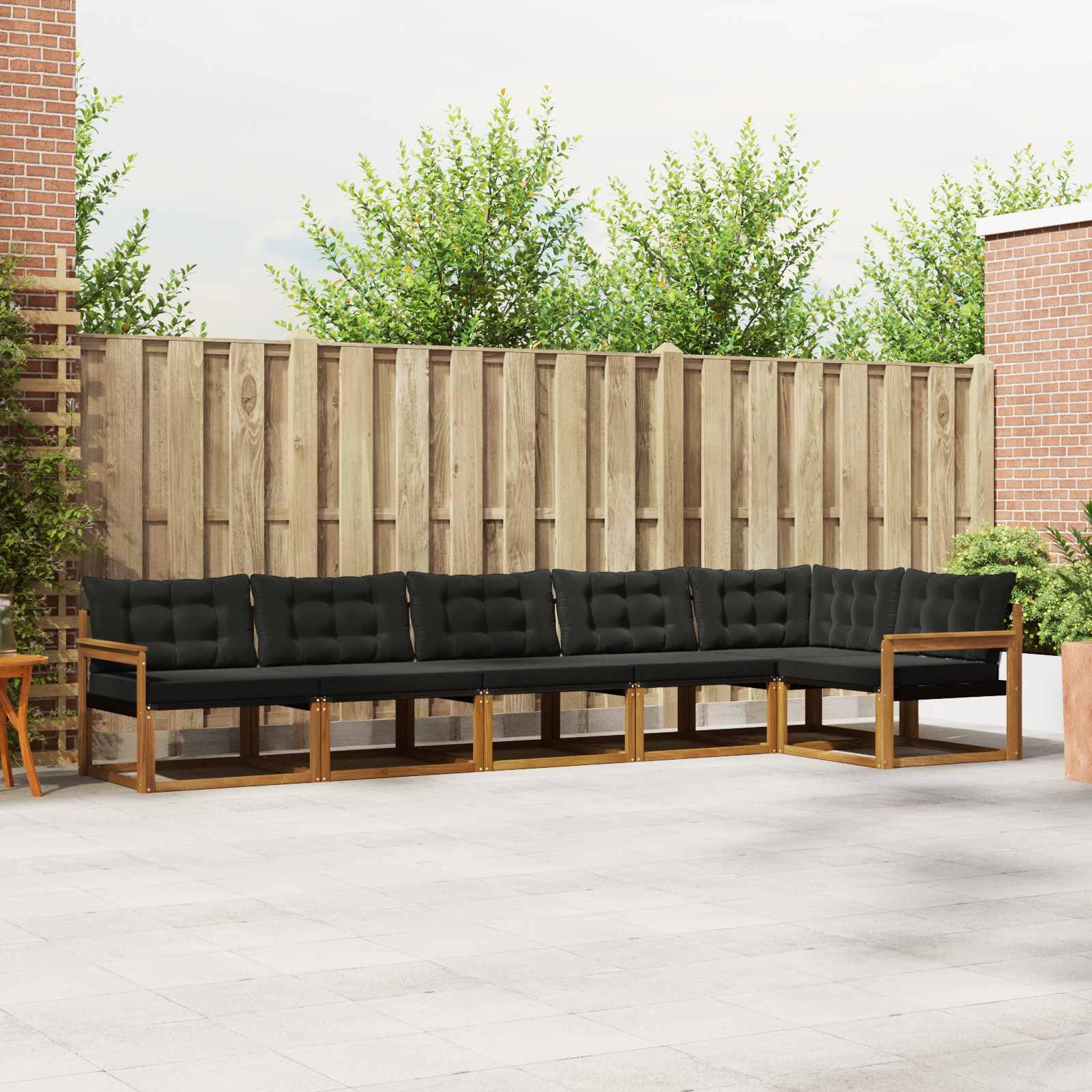 Conjunto de sofás de Exterior con cojín 6 pcs en Madera Maciza de Acacia y textileno Natural y Negro para terraza, jardín, Sala y hogar con diseño Modular cómodo y Resistente