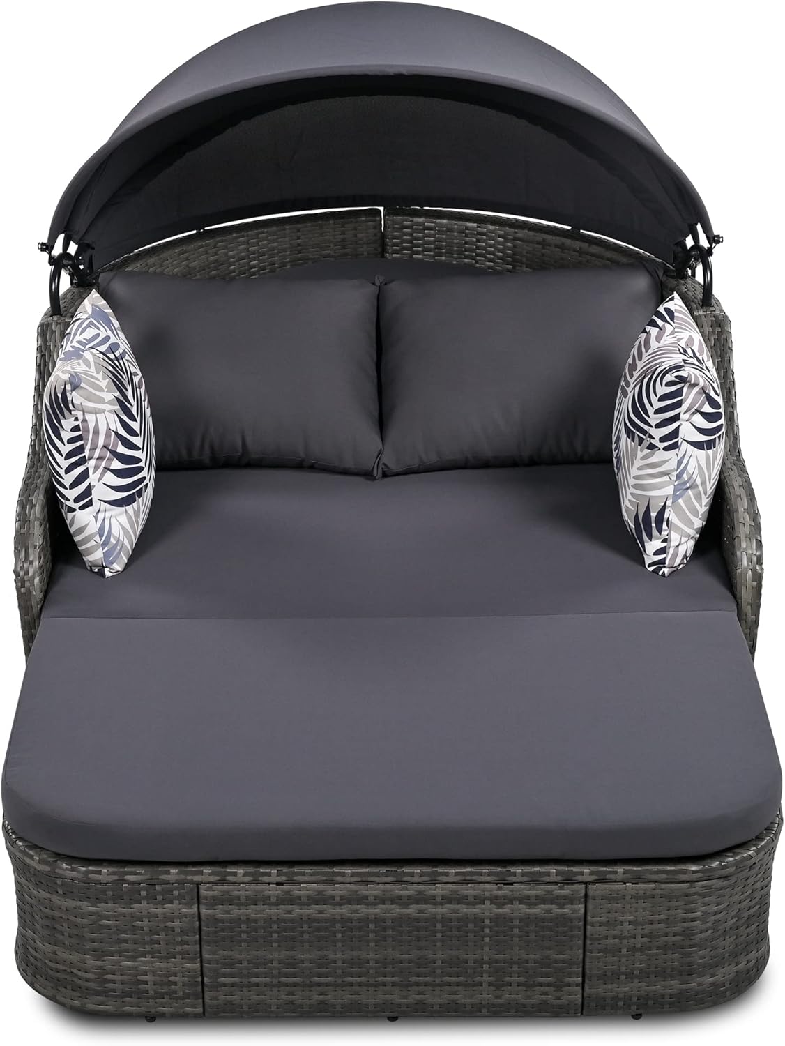 Harper & Bright Designs 79.9" Outdoor Sunbed with Adjustable Canopy, Double Lounge, PE Rattan Daybed, Gray Wicker and Cushion