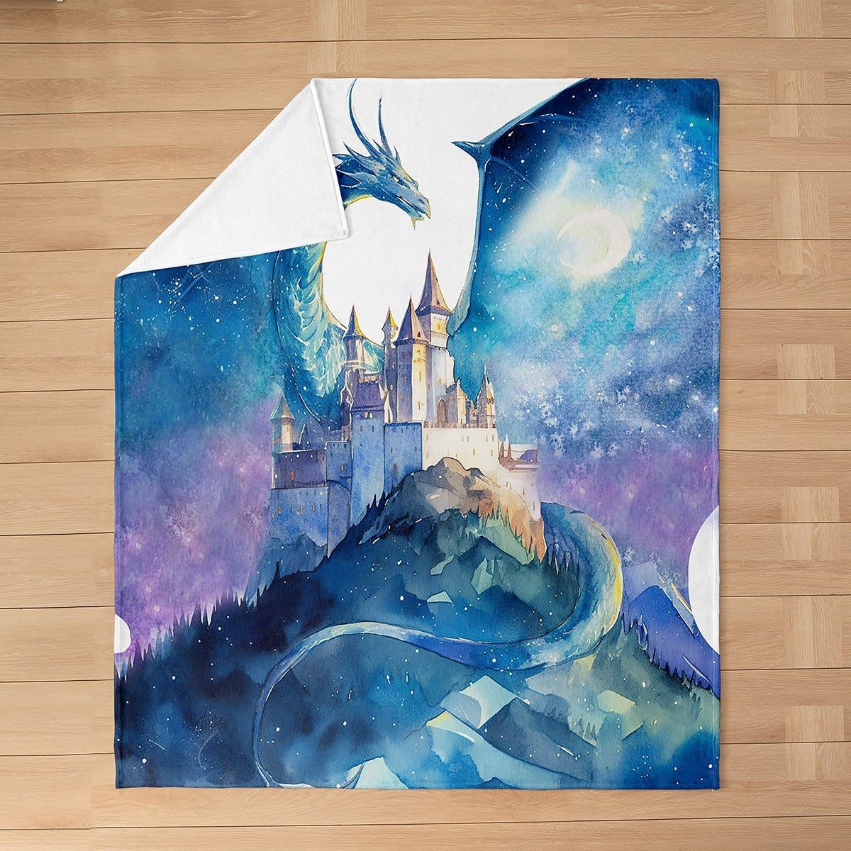 Cartoon Castle Fleece Throw Blanket Soft Cozy Dragon Pattern Flannel Blanket for Kids Women Adults Fairy Tale Theme Plush Blanket Watercolor Tie-dye Fuzzy Blanket for Sofa Bed Couch(60x80 Inches)