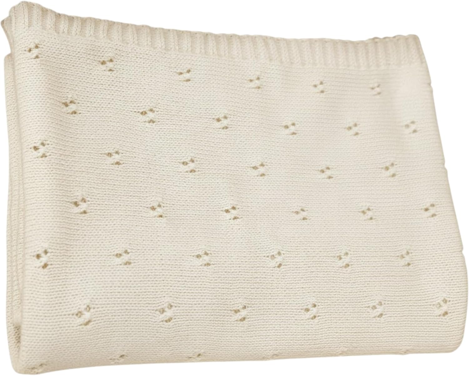 Baby Knit Blanket, 100% Cotton Eyelet Patterns, Soft, Cozy, Lightweight Swaddle for Newborn & Infant Swaddling Beige Neutral, Perfect Baby Shower Ideas Cream 28x36