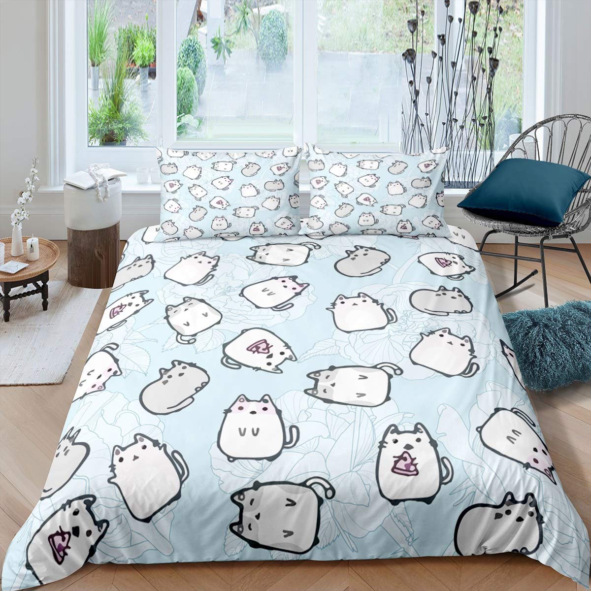 Set copripiumino per bambini e ragazze, per letto singolo, con simpatico gattino