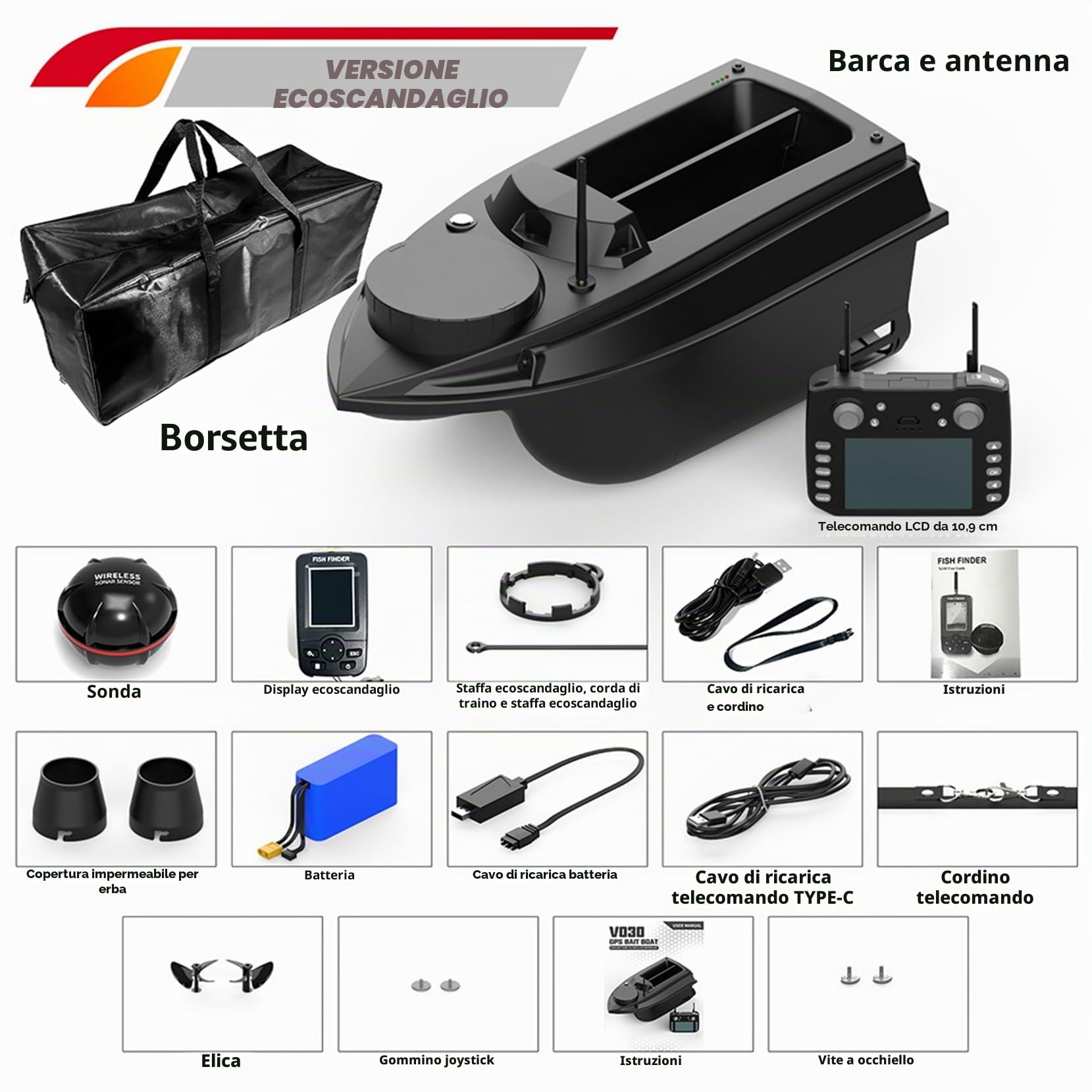 RC Barche GPS Lures 800m Distanza GPS Posizione Auto da Crociera Telecomando con Doppi Motori Senza Fili 20000mAh 3kg (Fish Finder Edition)