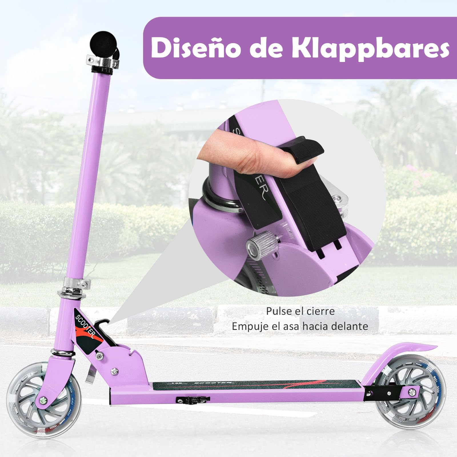 GYMAX Patinete Infantil Plegable, Patinete Infantil con 2 Ruedas LED, Patinete con 3 Alturas Ajustables, Scooter hasta 70 kg de Carga, Patinete para Niños y Niñas 4 Años +