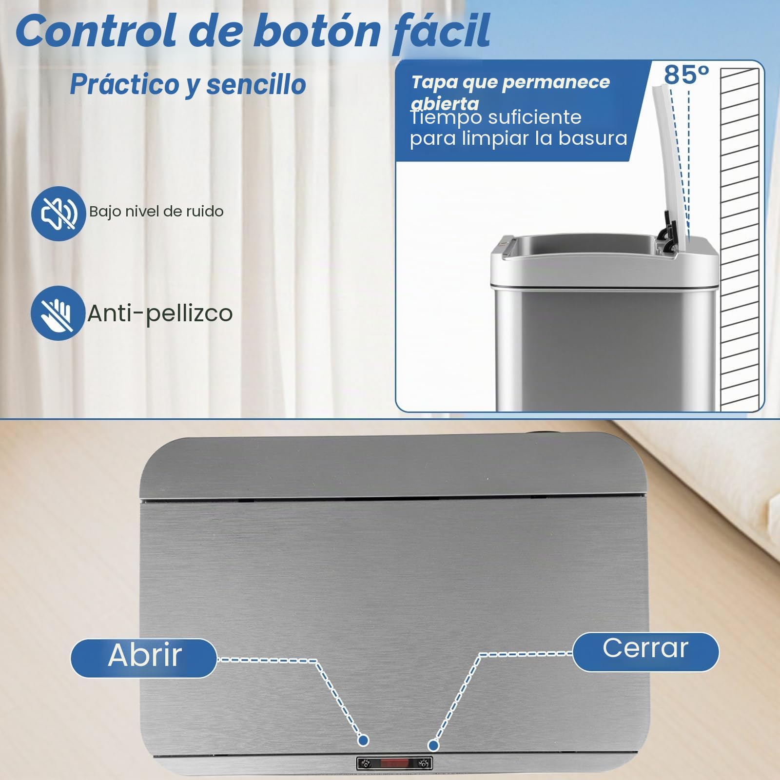 LIFEZEAL 56L - Papelera de Acero Inoxidable con Sensor, Cubo de Basura con 2 Bandejas Extraíbles y Tapa de Mantenimiento Abierto y Cierre, Sin Contacto para Interior, Cocina, Salón (Plata)