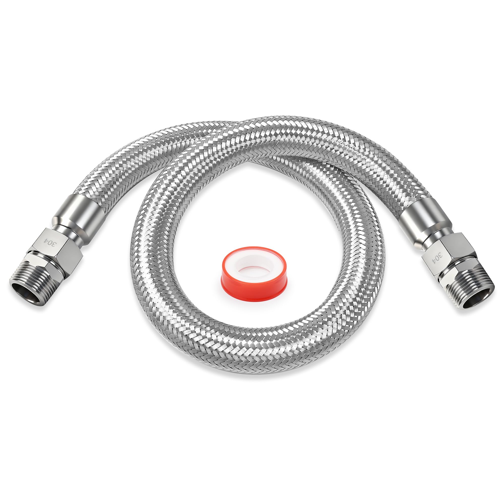 Photo 1 of 1" x 40" Air Compressor Jumper Hose – Corrugated Stainless Core, Braided Protective Sleeve, 870 PSI, 1" NPT Rotating Ends