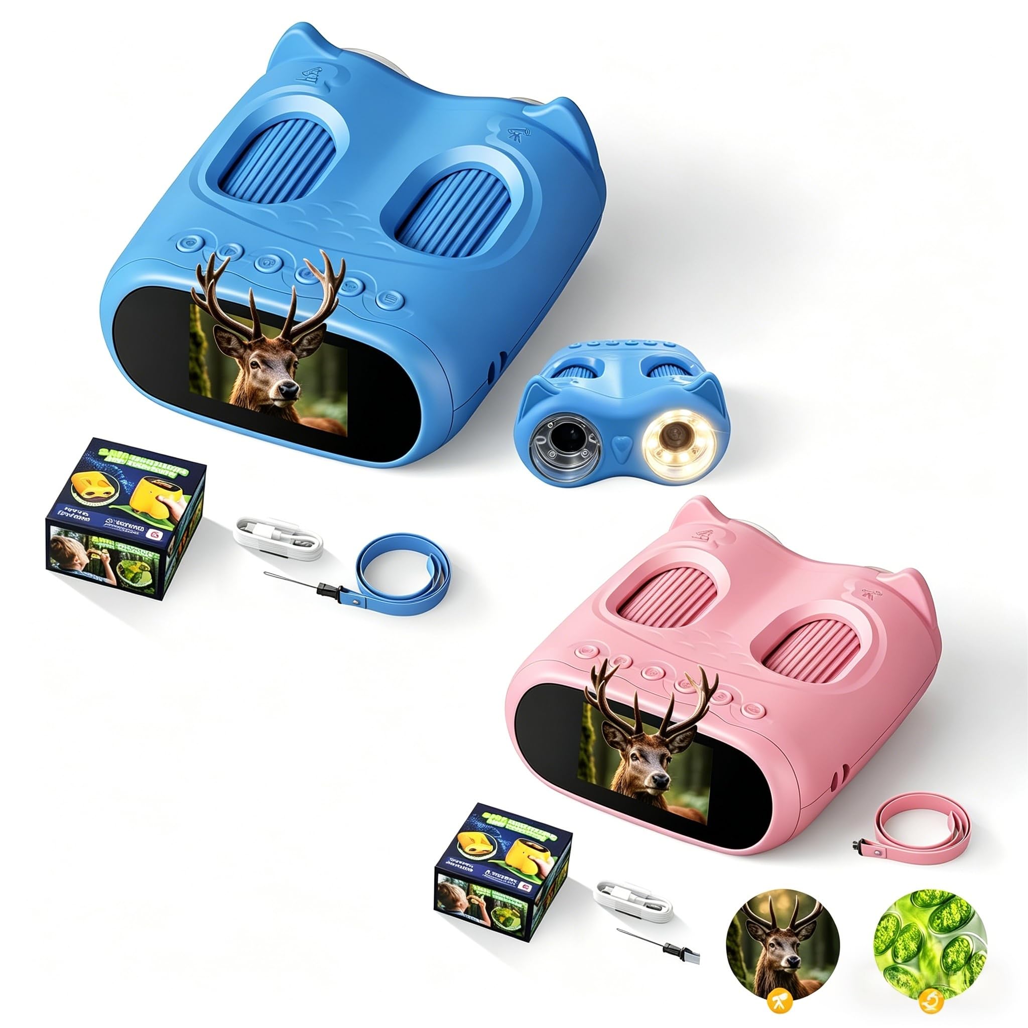 ARNSSIEN 2-in-1 digitales Mikroskop & Teleskop, 1000X Kinder Mikroskop Outdoor, 1080P Foto/Video, Micro Macro Forscher Spielzeug für Kinder, Geschenke für Mädchen & Jungen 6-10 Jahre(Blau und Pink)