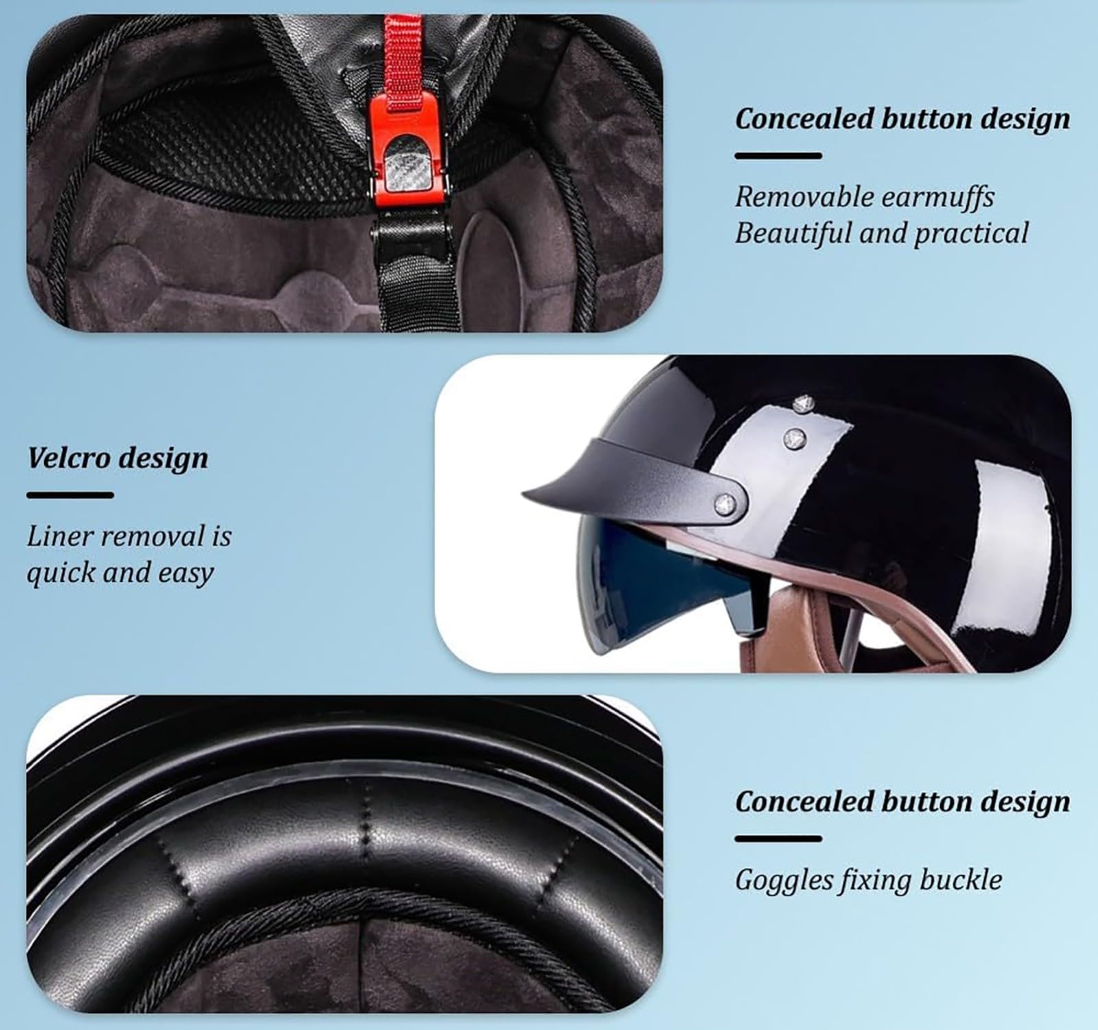 Kask typu jet retro dla dorosłych (mężczyzn i kobiet), ECE 22.06, kask do cruiser, motoroweru i skutera z wizjerem
