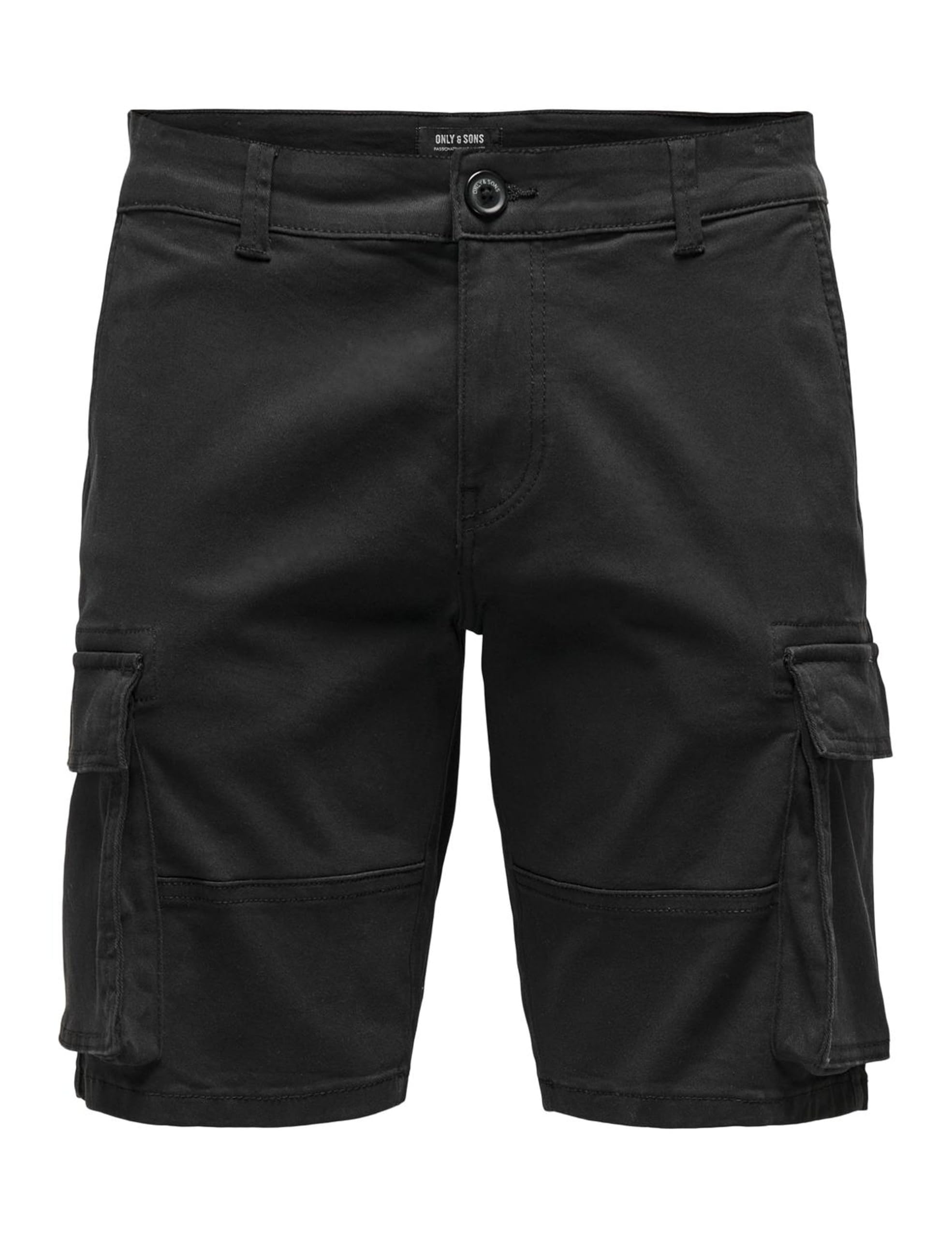 ONLY&SONS Men's Cargo Shorts Pants Casual Summer Trousers Knee-Length Leisure Bottoms, Colours:Black, Size:S