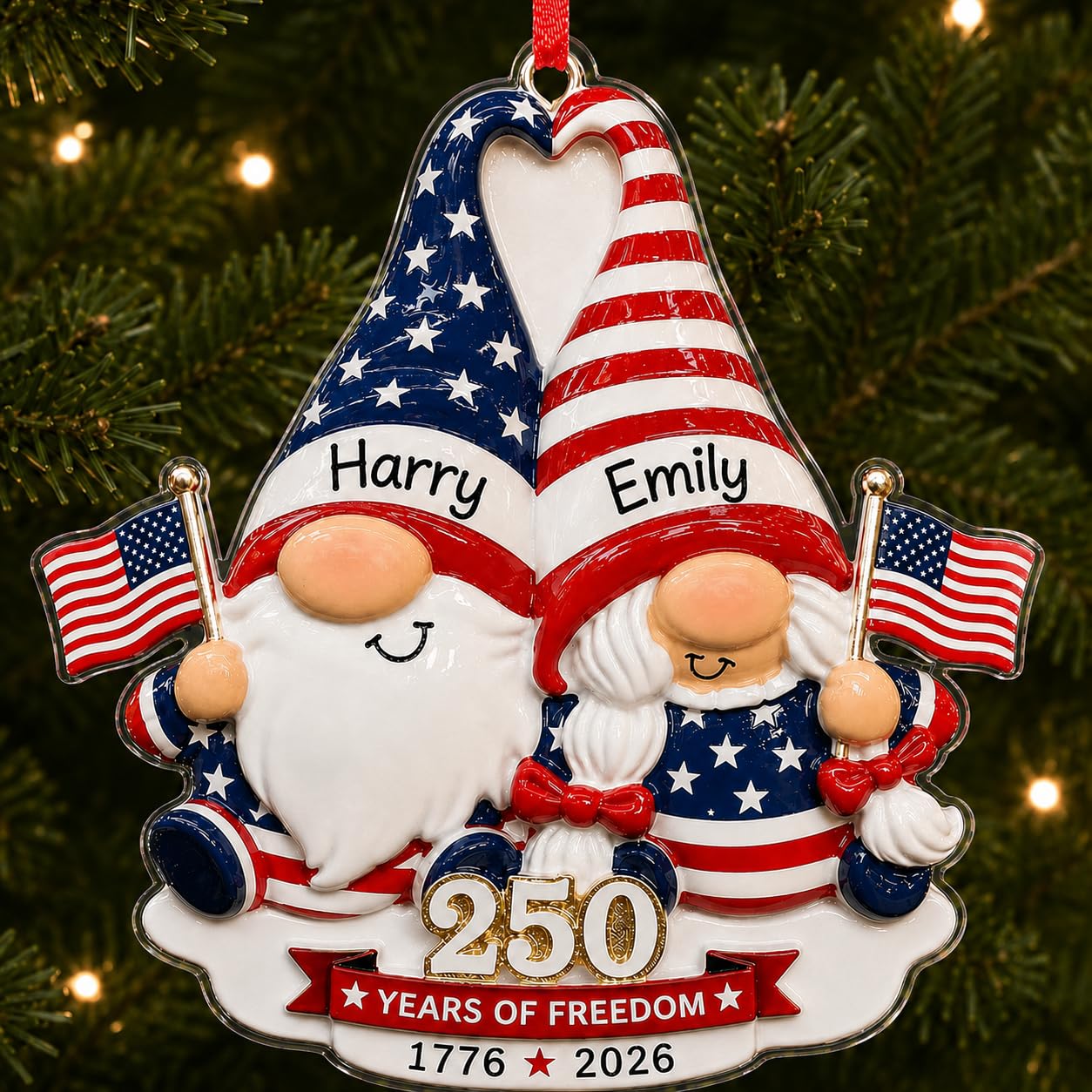 Personalized 250th Anniversary USA Christmas Ornaments 250th Anniversary Christmas Ornament Christmas - 4th of July Gift for Family - Friends Custom Name 3D Relief White Acrylic Ornament