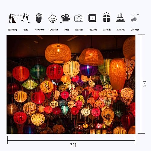 Miniatura 3 de Fondo de fotografía de linternas chinas de Vietnam asiáticos Linternas coloridas Fondo de Año Nuevo Lunar Chino Fondo de Año Nuevo Festival de