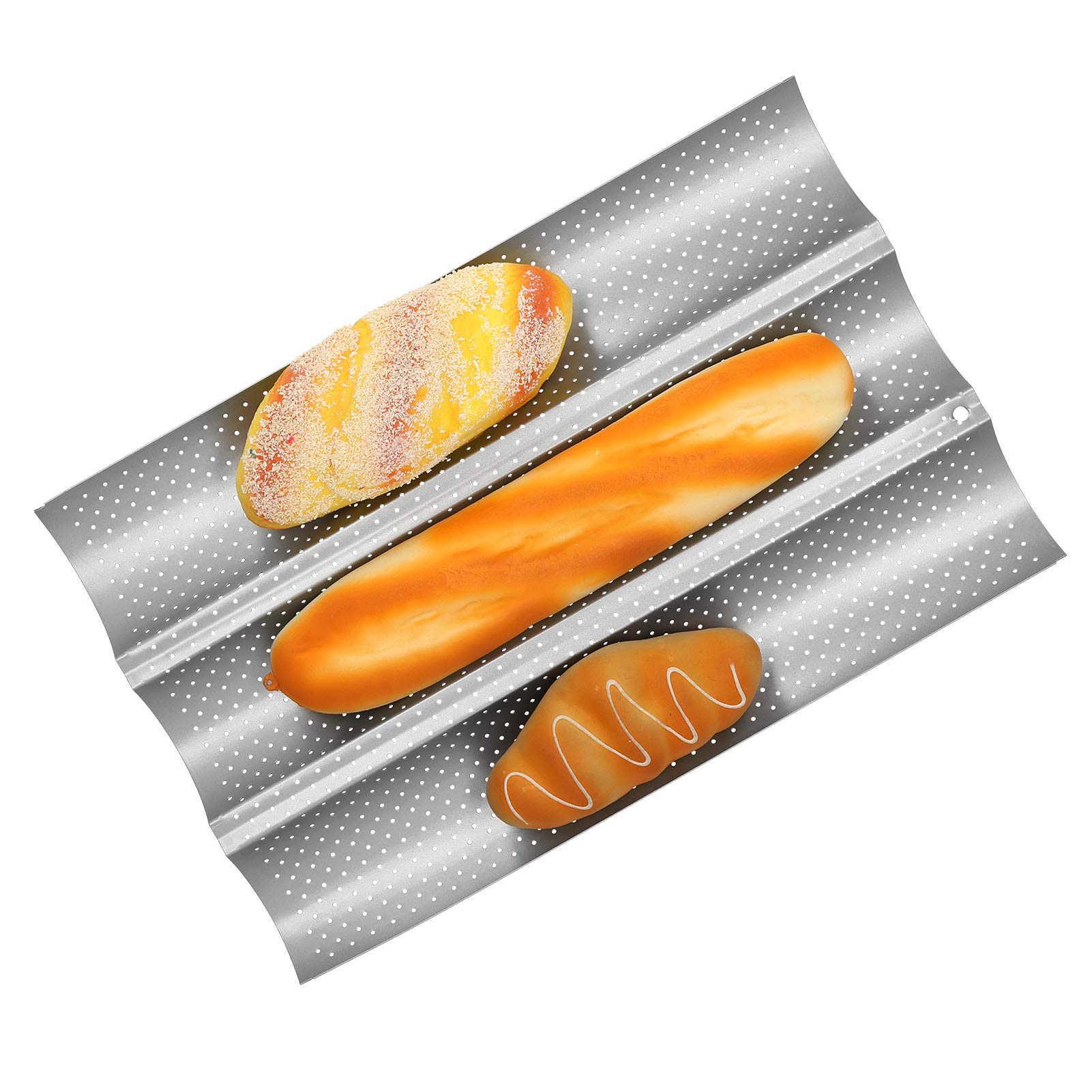 Asixxsix Nonstick Perforated French Baguettes Pan, Carbon Steel 2 Loaf Bread Tray, High Heat Transfer Efficiency, AirFlow Design, Food Grade Material, for Making Golden Crust Baguettes